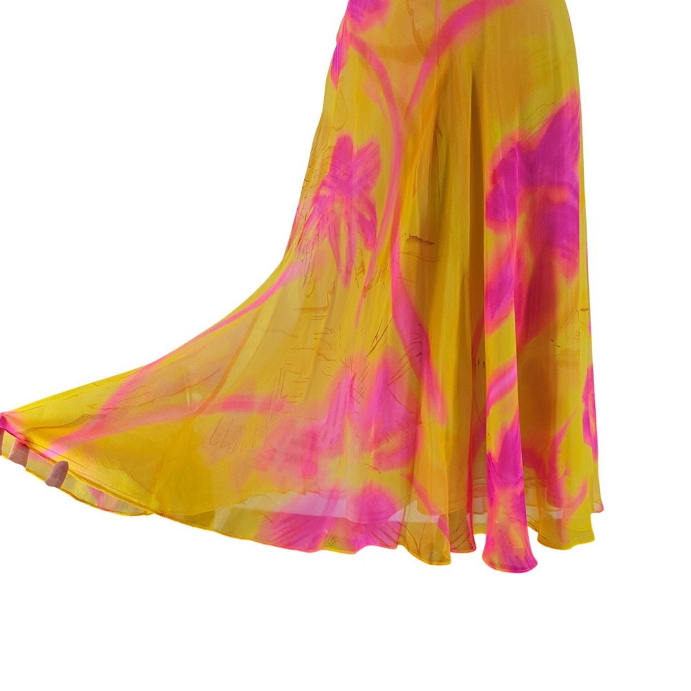 Cache Vintage Y2K Silk Midi Dress 6 Halter Empire Yellow & Pink Corset Back - Picture 5 of 15